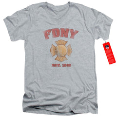 New York City FDNY Vintage Badge Men's 30/1 Cotton Slim V-Neck T-Shirt