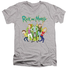 Rick And Morty Family Fights Together Men's 30/1 Cotton Slim V-Neck T-Shirt