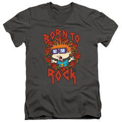 Rugrats Chucky Was Born To Rock Men's 30/1 Cotton Slim V-Neck T-Shirt