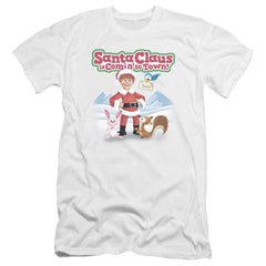 Santa Claus Is Comin To Town Animal Friends Men's Ultra-Soft 30/1 Cotton Slim Short-Sleeve T-Shirt