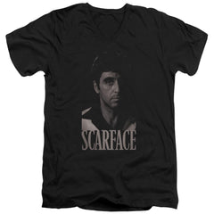 Scarface B&W Tony Men's 30/1 Cotton Slim V-Neck T-Shirt