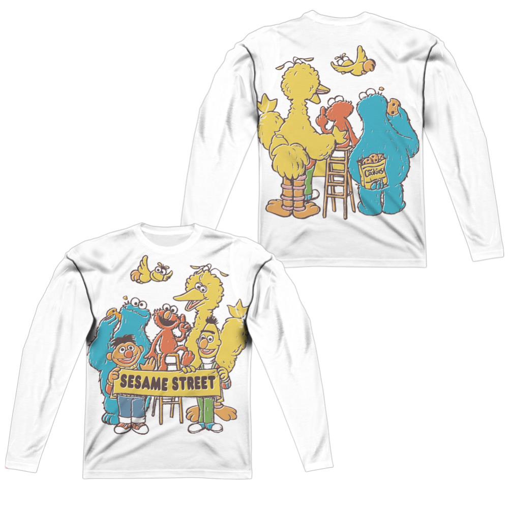 Sesame Street Block Party (Front/Back Print) Men's Regular Fit Polyester Long-Sleeve T-Shirt