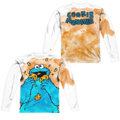 Sesame Street Cookie Crumbs (Front/Back Print) Men's Regular Fit Polyester Long-Sleeve T-Shirt