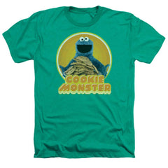 Sesame Street Cookie Iron On Men's 30/1 Heather 60 40 Poly Short-Sleeve T-Shirt