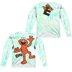 Sesame Street Elmo Scribble (Front/Back Print) Men's Regular Fit Polyester Long-Sleeve T-Shirt