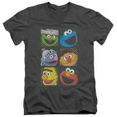 Sesame Street Group Squares Men's 30/1 Cotton Slim V-Neck T-Shirt