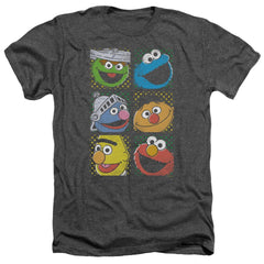 Sesame Street Group Squares Men's 30/1 Heather 60 40 Poly Short-Sleeve T-Shirt