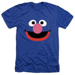 Sesame Street Grover Face Men's 30/1 Heather 60 40 Poly Short-Sleeve T-Shirt