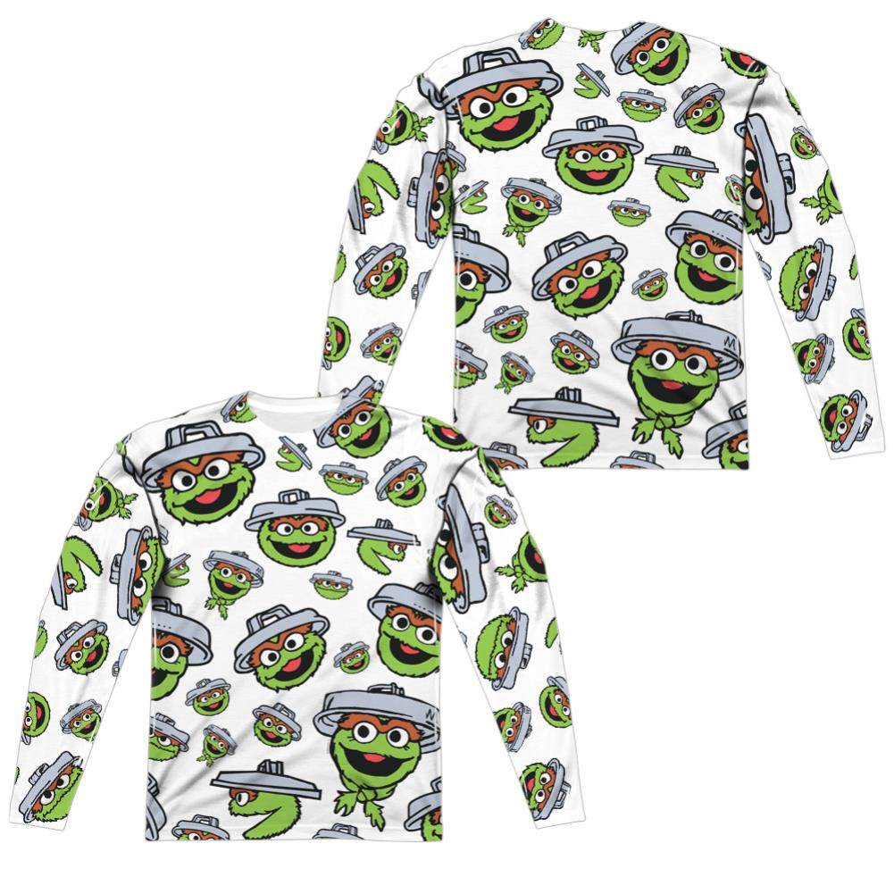 Sesame Street Oscar Face Pattern (Front/Back Print) Men's Regular Fit Polyester Long-Sleeve T-Shirt