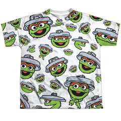 Sesame Street Oscar Face Pattern Youth Regular Fit Poly Short-Sleeve T-Shirt