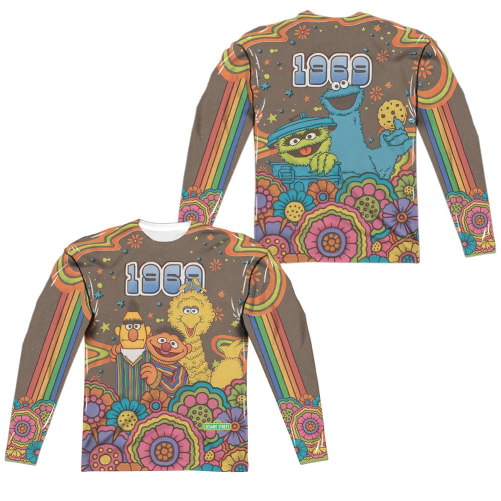Sesame Street Psychedelic 69 (Front/Back Print) Men's Regular Fit Polyester Long-Sleeve T-Shirt