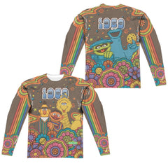 Sesame Street Psychedelic 69 (Front/Back Print) Men's Regular Fit Polyester Long-Sleeve T-Shirt