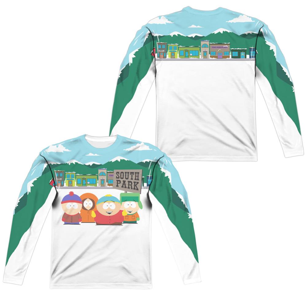 South Park Boys And Sign (Front/Back Print) Men's Regular Fit Polyester Long-Sleeve T-Shirt