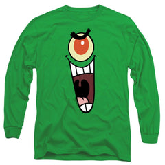 Spongebob Squarepants Plankton Sinister Face Men's 18/1 Cotton Long-Sleeve T-Shirt