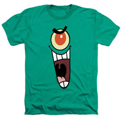 Spongebob Squarepants Plankton Sinister Face Men's 30/1 Heather 60 40 Poly Short-Sleeve T-Shirt