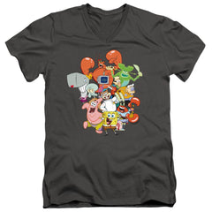 Spongebob Squarepants The Whole Gang Men's 30/1 Cotton Slim V-Neck T-Shirt