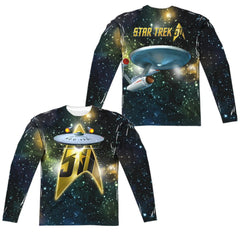 Star Trek 50th Ship (Front/Back Print) Men's Regular Fit Polyester Long-Sleeve T-Shirt