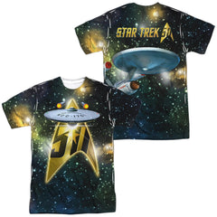 Star Trek 50th Ship (Front/Back Print) Men's Regular Fit Polyester Short-Sleeve T-Shirt