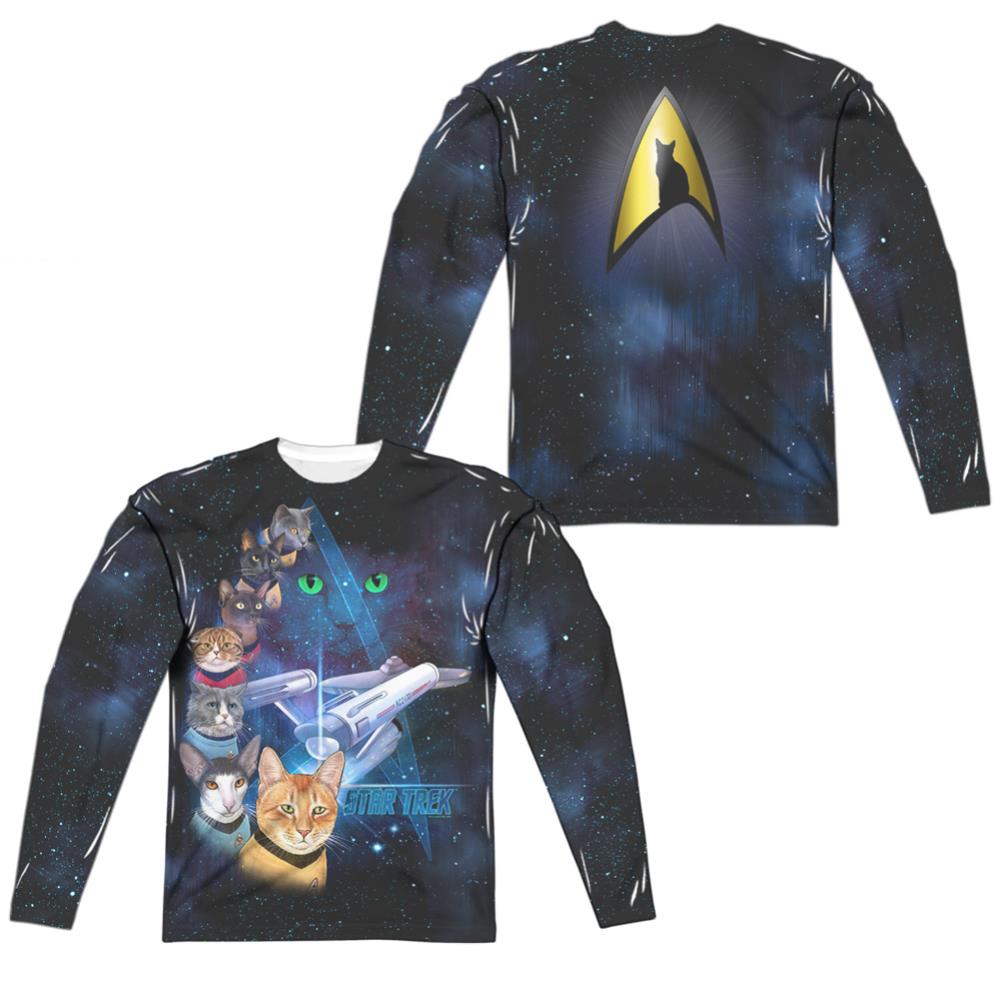 Star Trek Cast Of Cats (Front/Back Print) Men's Regular Fit Polyester Long-Sleeve T-Shirt