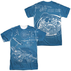 Star Trek Multi Angle Plans (Front/Back Print) Men's Regular Fit Polyester Short-Sleeve T-Shirt