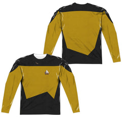 Star Trek TNG Engineering Uniform (Front/Back Print) Men's Regular Fit Polyester Long-Sleeve T-Shirt