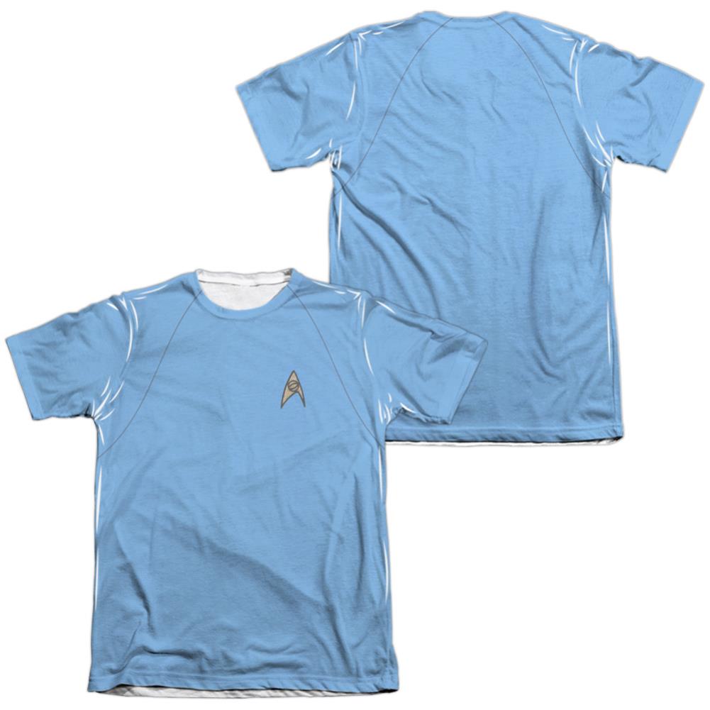 Star Trek TOS Science Uniform (Front/Back Print) Men's Regular Fit Poly Cotton Short-Sleeve T-Shirt