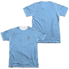 Star Trek TOS Science Uniform (Front/Back Print) Men's Regular Fit Poly Cotton Short-Sleeve T-Shirt