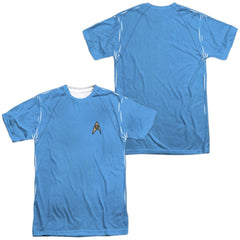Star Trek TOS Science Uniform (Front/Back Print) Men's Regular Fit Polyester Short-Sleeve T-Shirt
