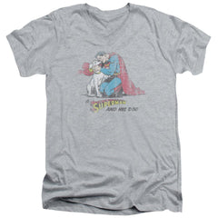 Superman And His Dog Men's 30/1 Cotton Slim V-Neck T