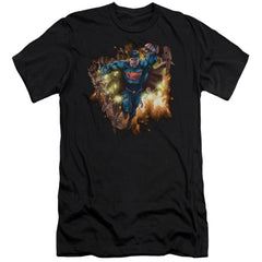 Superman Blasting Through Men's Ultra-Soft 30/1 Cotton Slim SS T