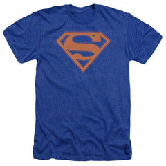 Superman Blue & Orange Shield Men's 30/1 Heather 60 40 Poly SS T