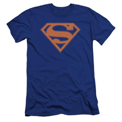 Superman Blue & Orange Shield Men's Ultra-Soft 30/1 Cotton Slim SS T