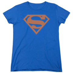 Superman Blue & Orange Shield Women's 18/1 Cotton SS T