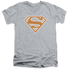 Superman Burnt Orange&White Shield Men's 30/1 Cotton Slim V-Neck T