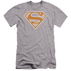 Superman Burnt Orange&White Shield Men's Ultra-Soft 30/1 Cotton Slim SS T
