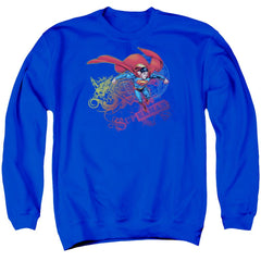 Superman Cool Word Supes Men's Crewneck 50 50 Poly LS T