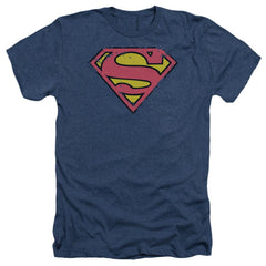 Superman Distressed Shield Men's 30/1 Heather 60 40 Poly SS T