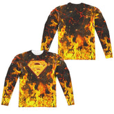Superman Fire Logo (Front/Back Print) Men's Regular Fit Polyester LS T