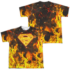 Superman Fire Logo (Front/Back Print) Youth Regular Fit Poly SS T