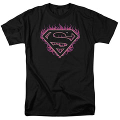 Superman Fuchsia Flames Men's 18/1 Cotton SS T