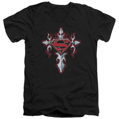 Superman Gothic Steel Logo Men's 30/1 Cotton Slim V-Neck T