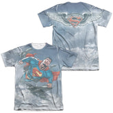 Superman In Formation (Front/Back Print) Men's Regular Fit Poly Cotton SS T