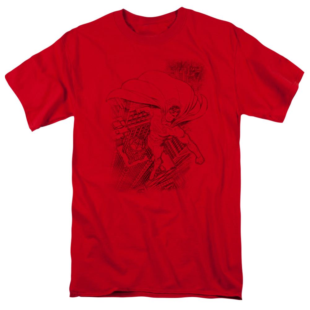 Superman In The City Men's 18/1 Cotton SS T