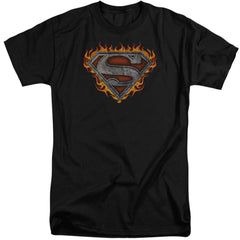 Superman Iron Fire Shield Men's 18/1 Tall Cotton SS T
