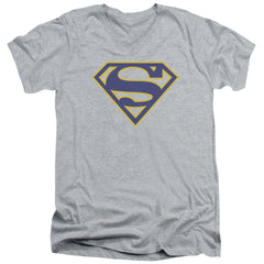 Superman Maize & Blue Shield Men's 30/1 Cotton Slim V-Neck T