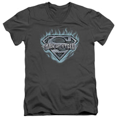 Superman Man Of Steel Shield Men's 30/1 Cotton Slim V-Neck T