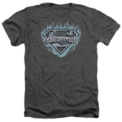 Superman Man Of Steel Shield Men's 30/1 Heather 60 40 Poly SS T