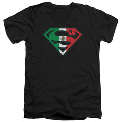 Superman Mexican Flag Shield Men's 30/1 Cotton Slim V-Neck T