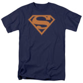 Superman Navy & Orange Shield Men's 18/1 Cotton SS T