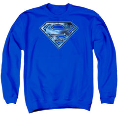Superman On Ice Shield Men's Crewneck 50 50 Poly LS T